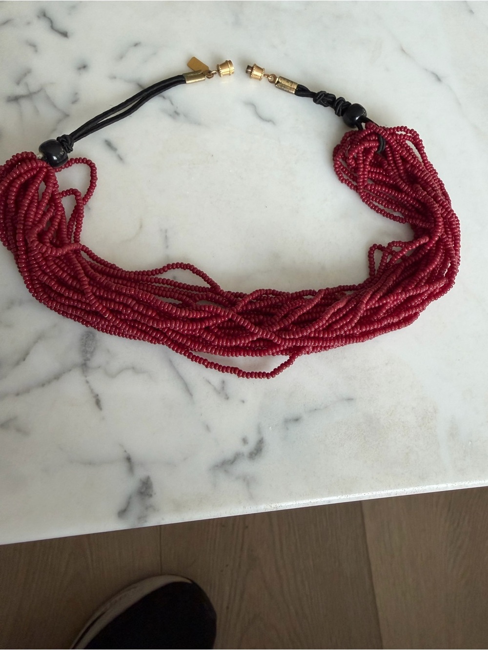 Handmade Red Seed Bead Multi-Strand Necklace